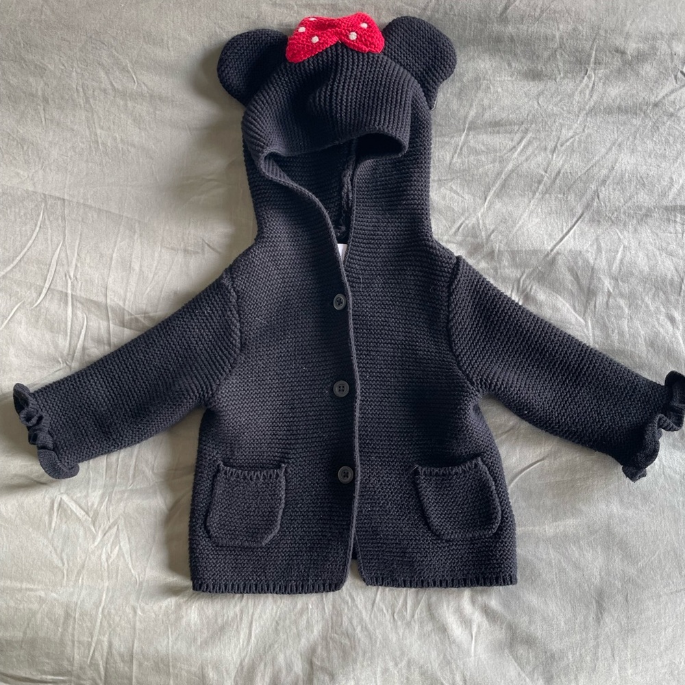 [Baby Gap] Minnie Mouse Black Knit Hoodie With Ears - 3-6 months